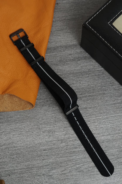 Nato Nylon Black & White Dark Buckle Elastic Strap