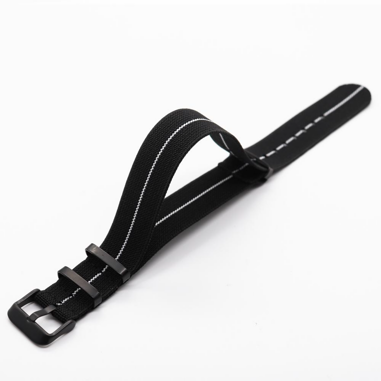 Nato Nylon Black & White Dark Buckle Elastic Strap